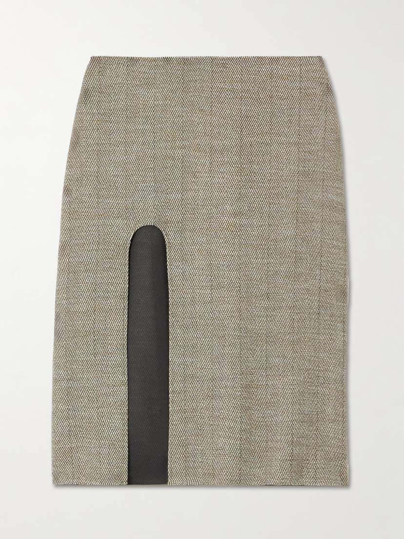 Stella McCartney Cutout Herringbone Wool-tweed Midi Skirt