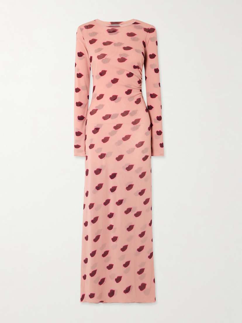 Stella McCartney Ruched Printed Tulle Maxi Dress