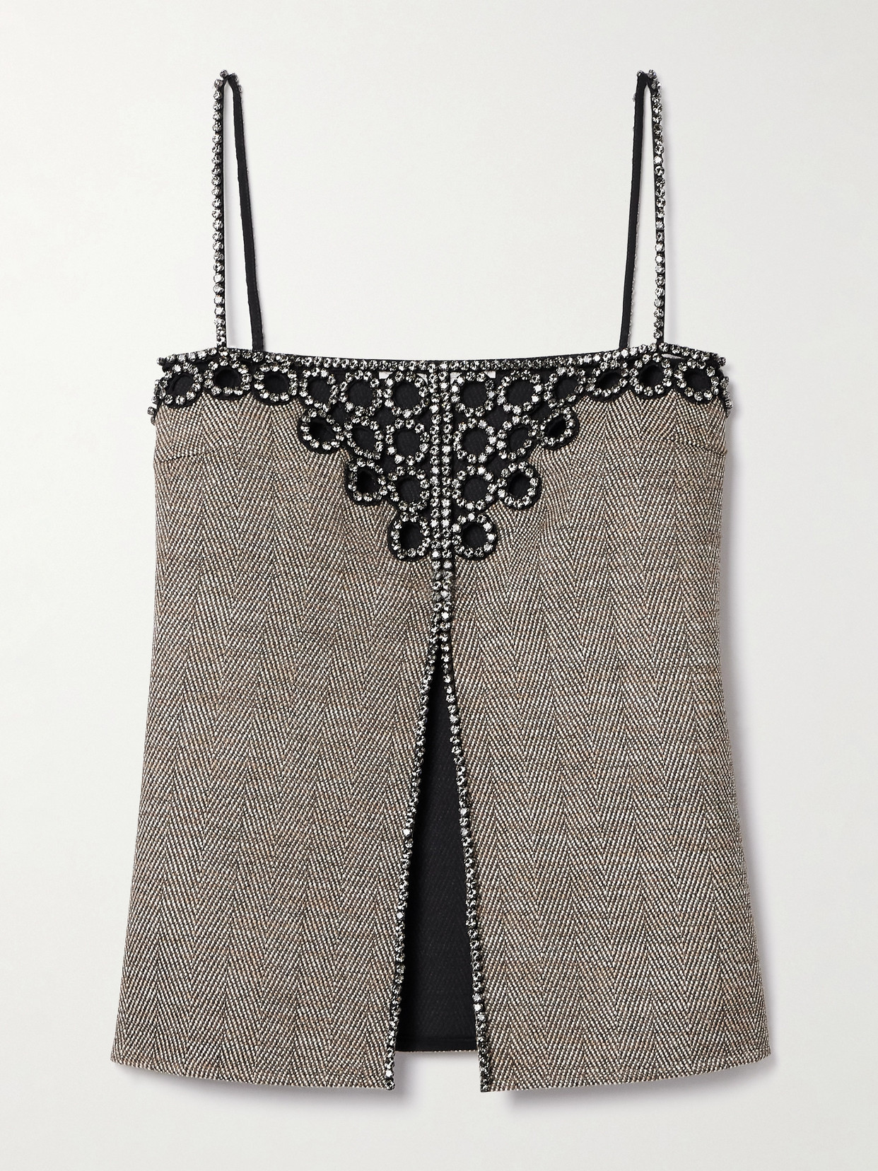 Stella McCartney - Crystal-embellished Herringbone Wool-blend Top - Neutrals