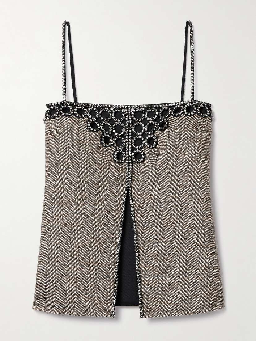 Stella McCartney Crystal-embellished Herringbone Wool-blend Top