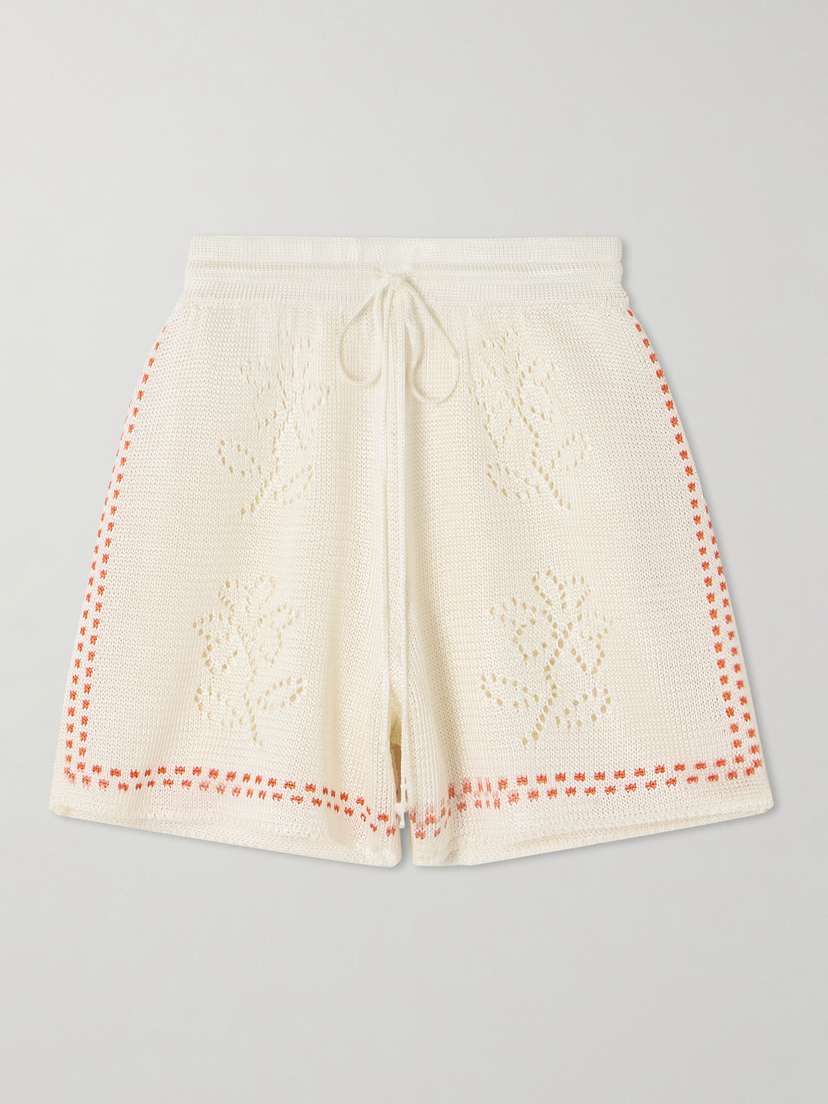 Calle Del Mar Dinner Party Embroidered Pointelle-knit Shorts