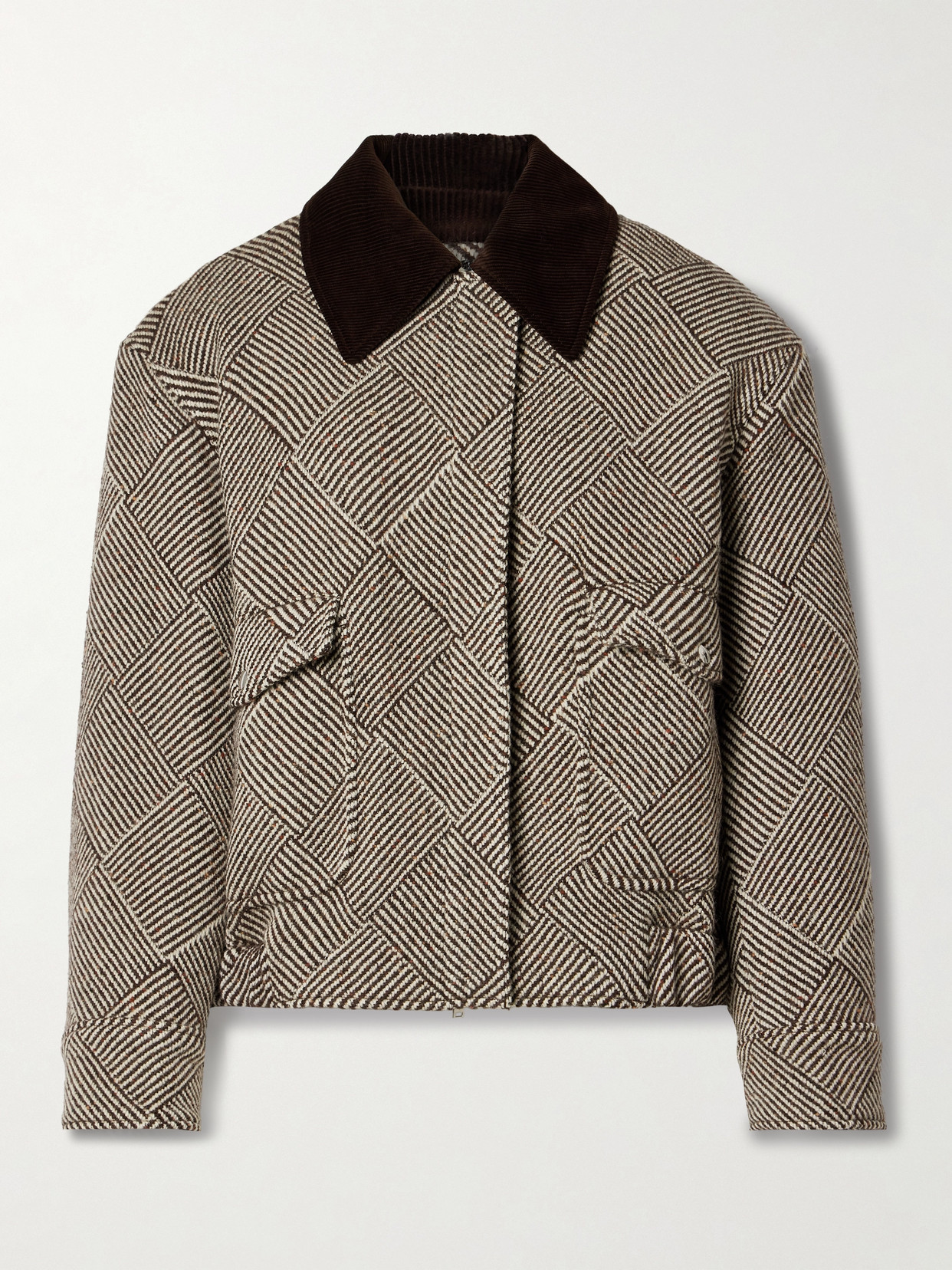 Stella McCartney - Cotton-corduroy Trimmed Checked Wool-blend Jacket - Brown