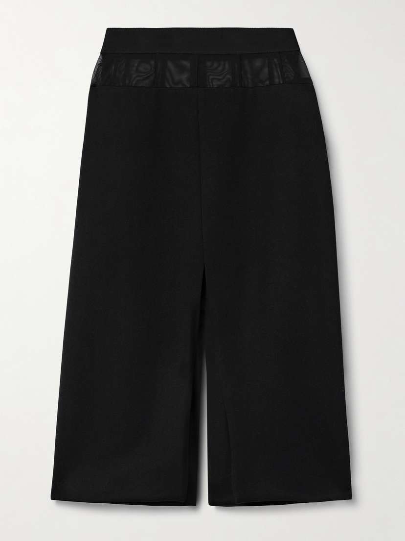 Stella McCartney Tulle-trimmed Wool-twill Midi Skirt - Women's Clothing