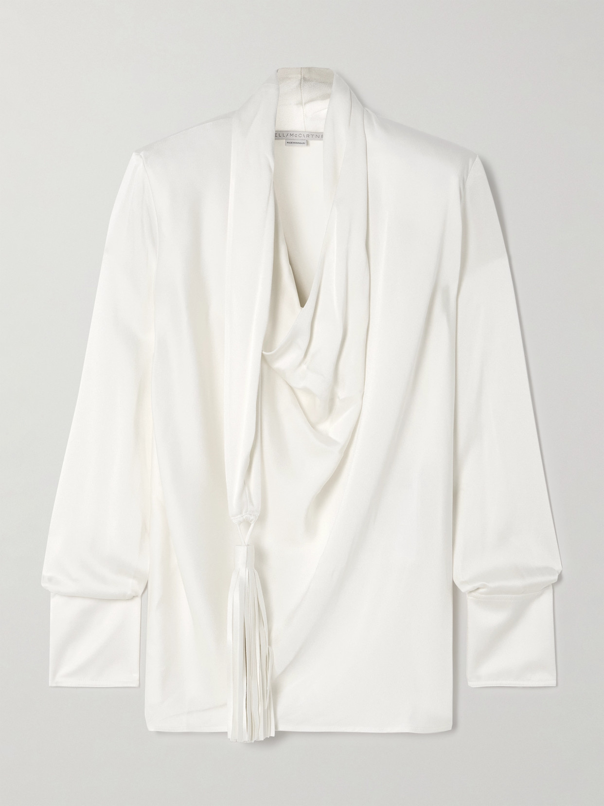 Stella McCartney - Tasseled Draped Satin-crepe Blouse - Cream