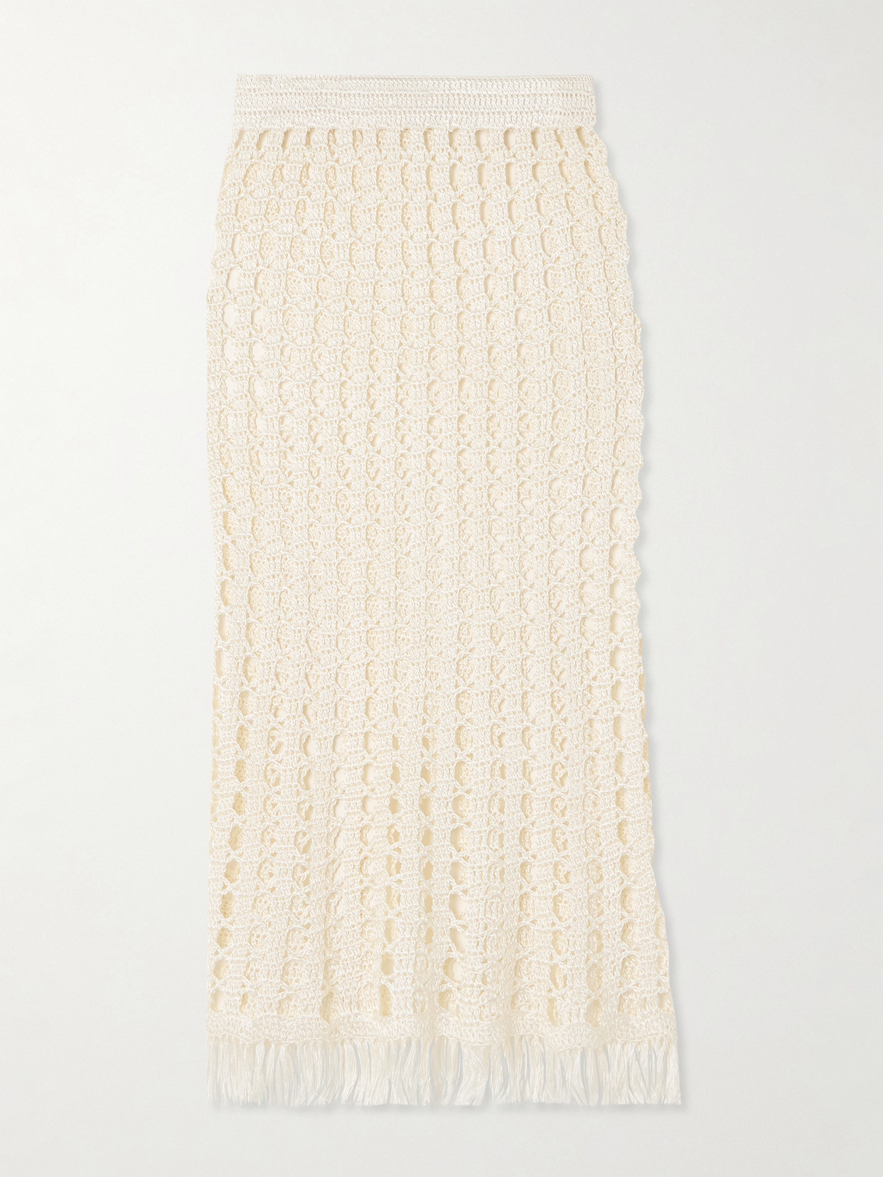 Calle Del Mar - Fringed Crocheted Midi Skirt - Ecru
