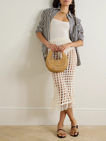 Calle Del Mar Fringed crocheted midi skirt
