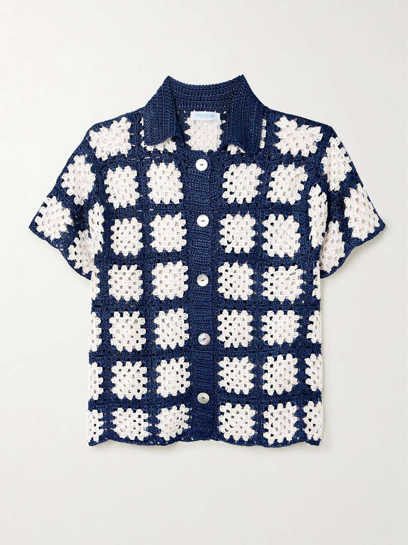 Calle Del Mar Checked Crocheted Cardigan