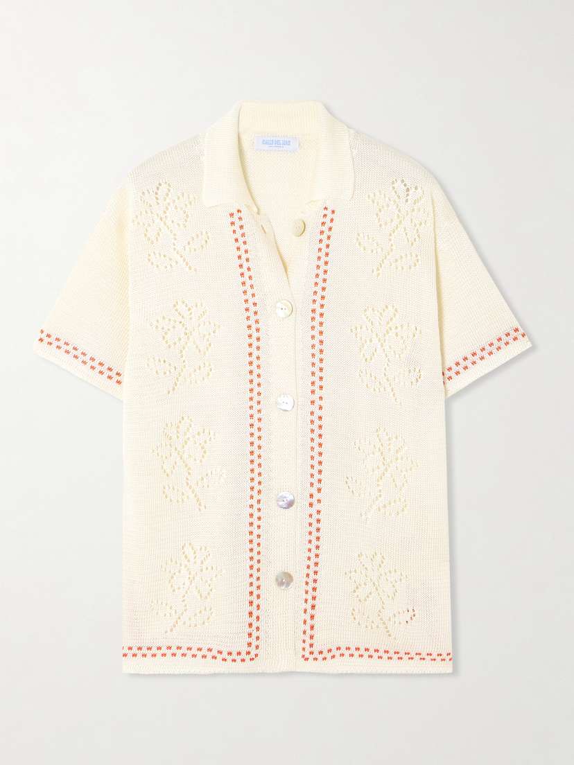Calle Del Mar Dinner Party Embroidered Pointelle-knit Shirt