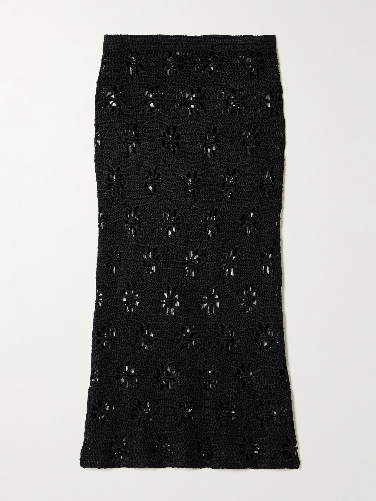 Calle Del Mar Floral Crocheted Midi Skirt In Black