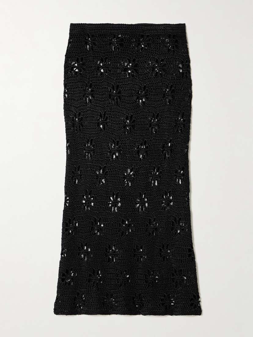 Calle Del Mar Floral Crocheted Midi Skirt