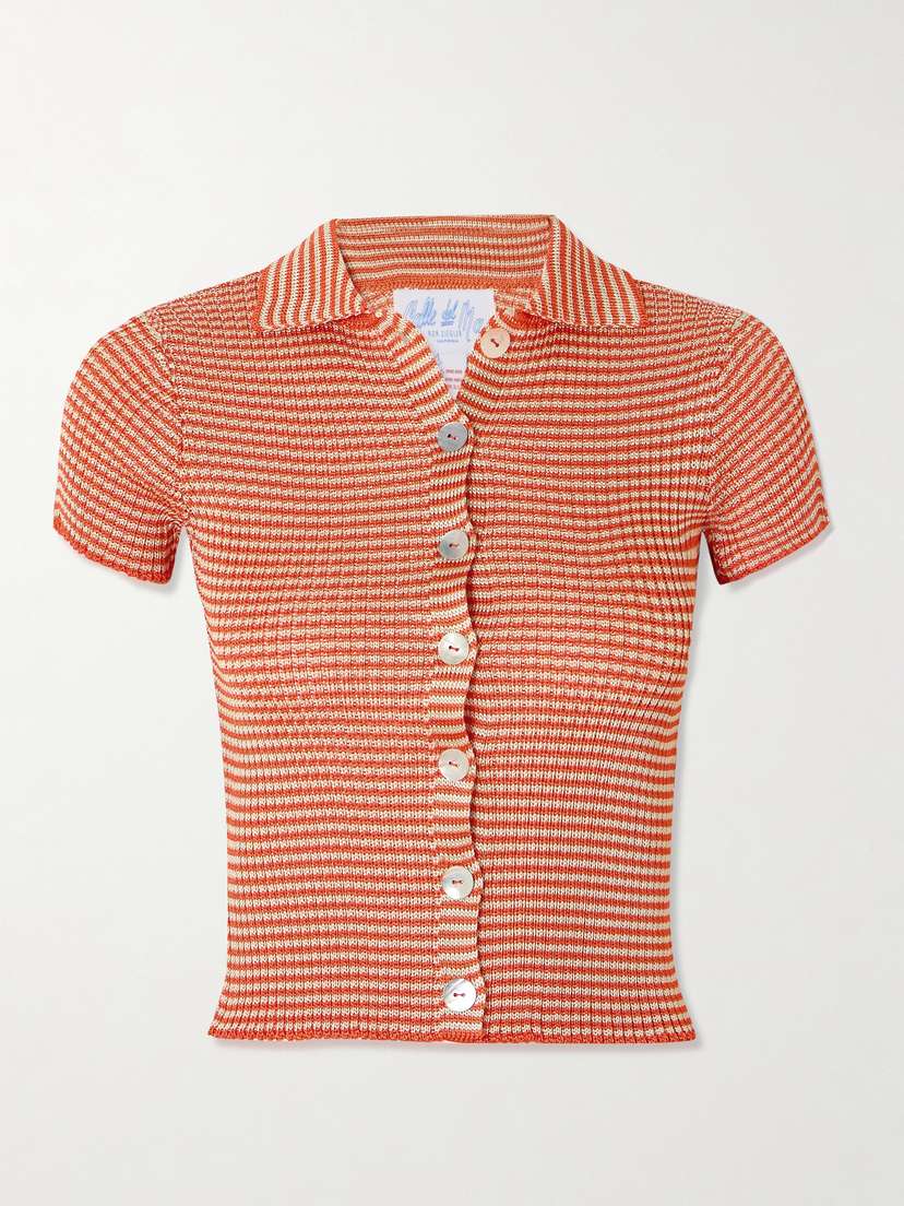 Calle Del Mar Cropped Striped Ribbed-knit Cardigan