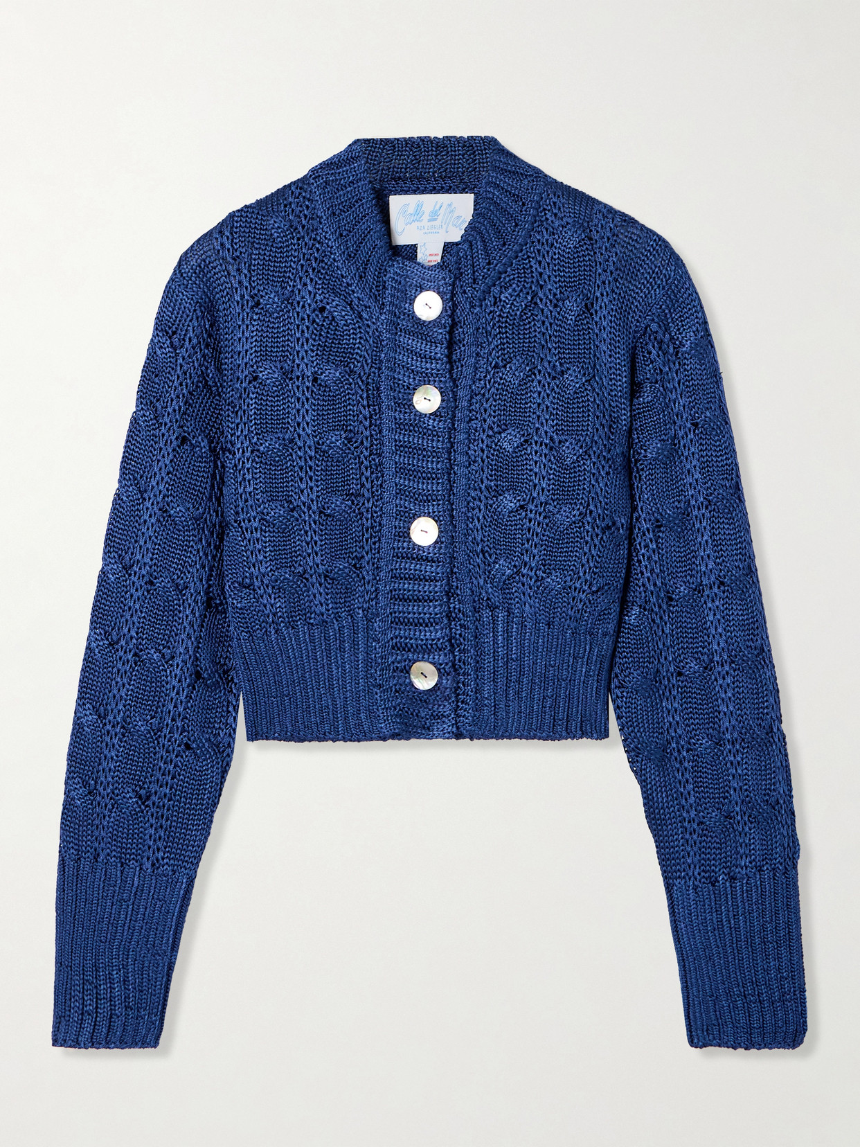 Calle Del Mar Cropped Cable-knit Cardigan In Blue