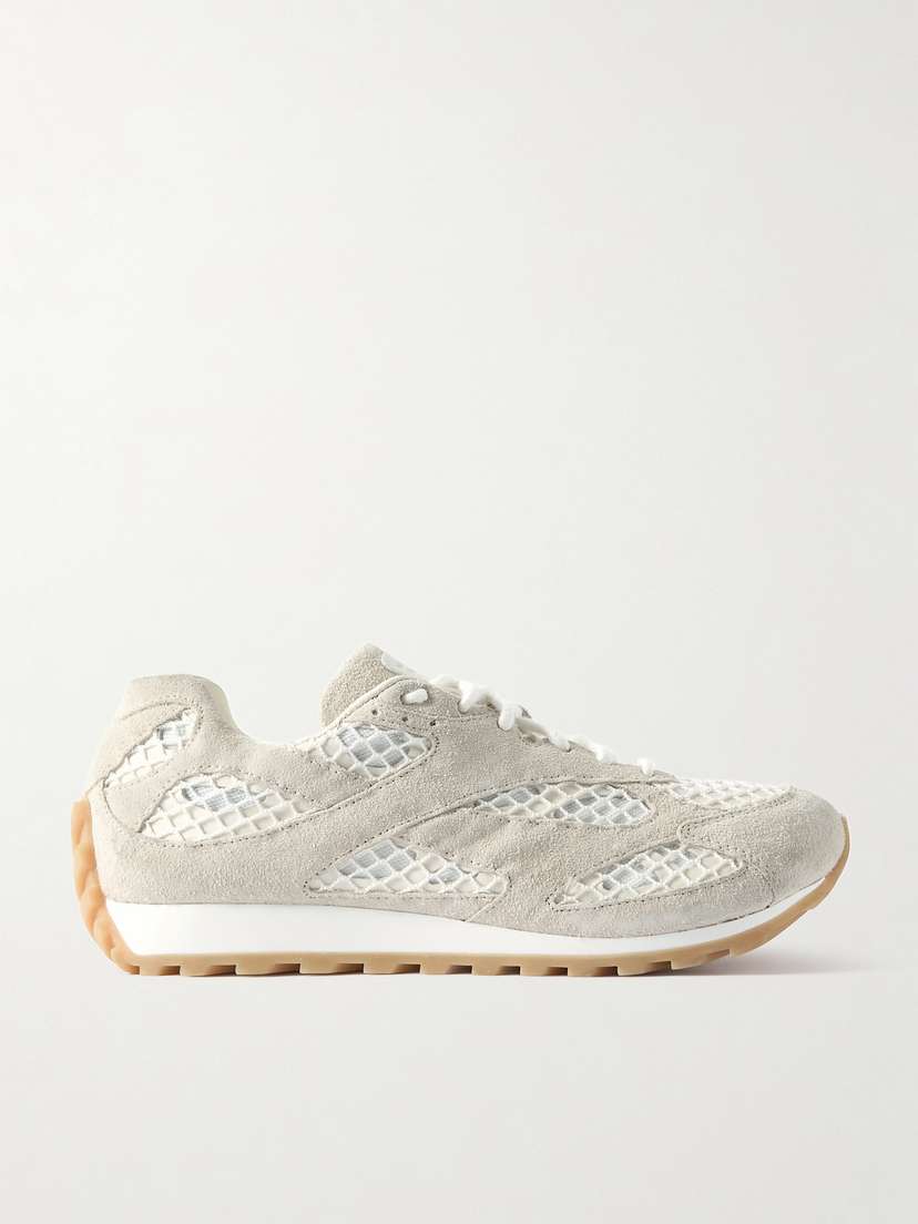 Bottega Veneta Orbit Suede, Leather, Mesh And Fishnet Sneakers