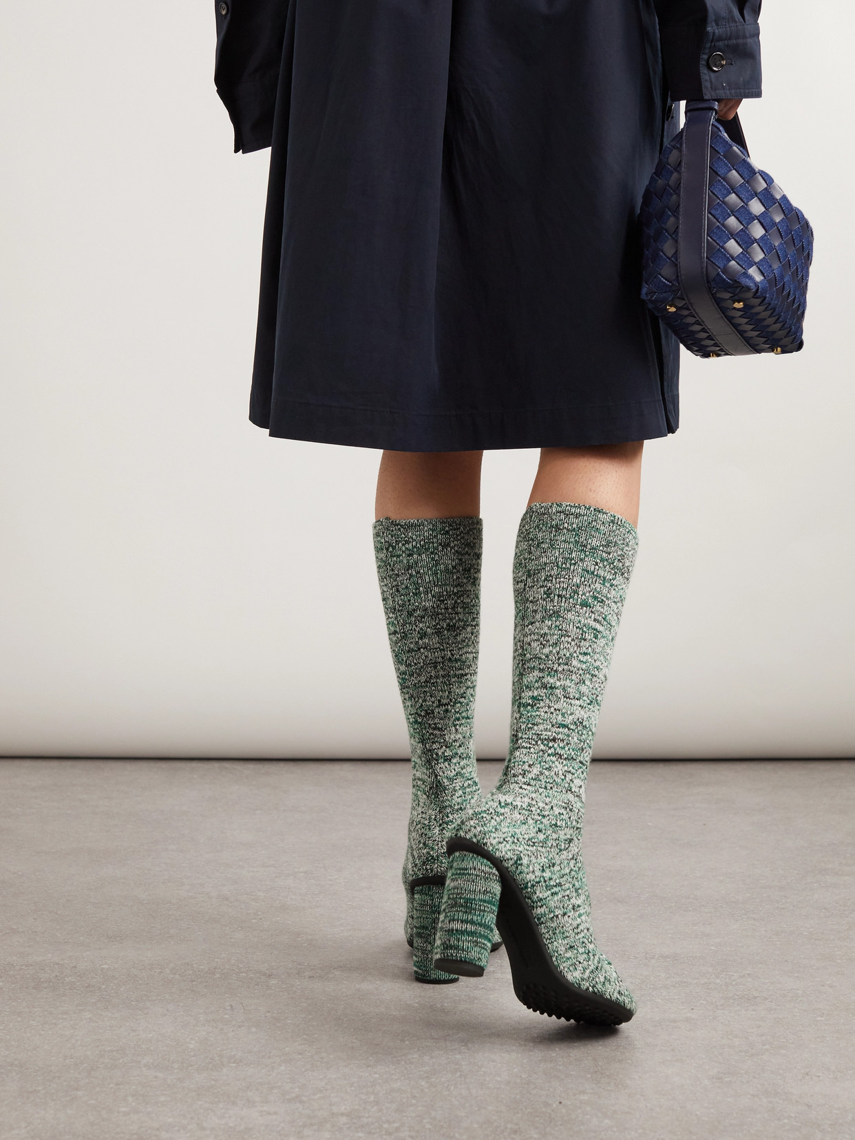BOTTEGA VENETA ATOMIC RIBBED-KNIT KNEE BOOTS
