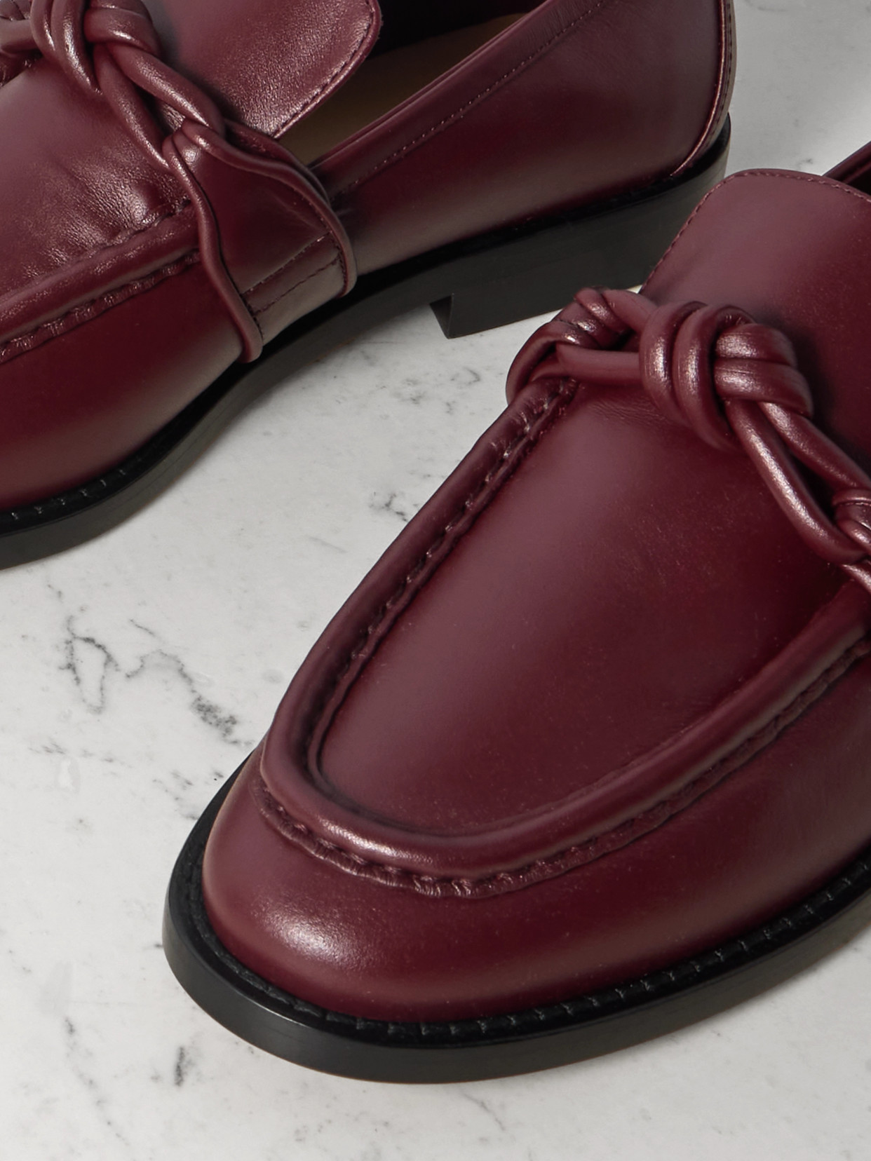 Bottega Veneta Caramel Leather Astaire Loafers In Burgundy