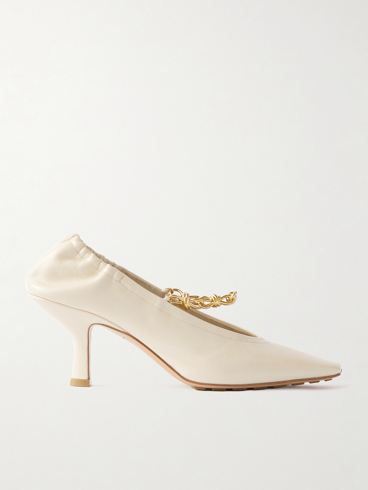 Shop Bottega Veneta Melbourne Embellished Glossed Crinkled-leather Pumps In Cream