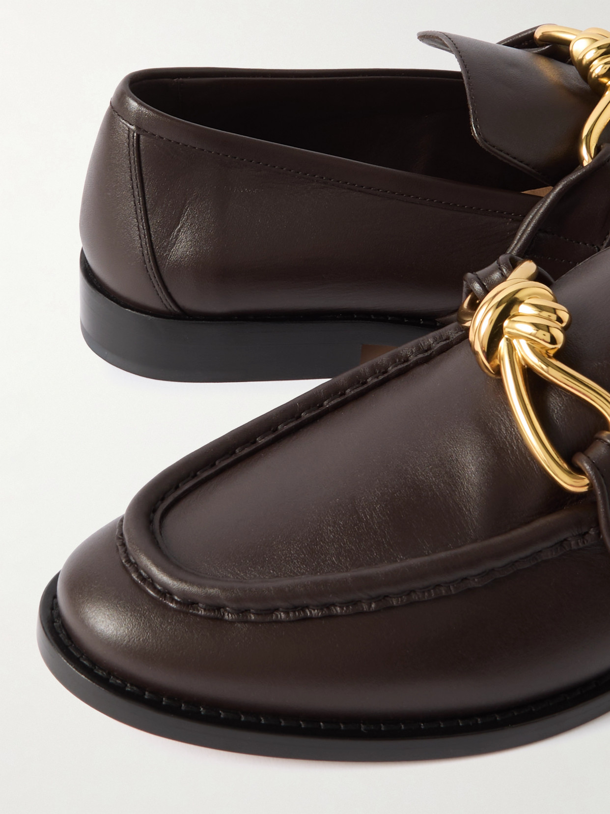 Bottega Veneta Astaire Leather Loafers Gold Detail In Brown