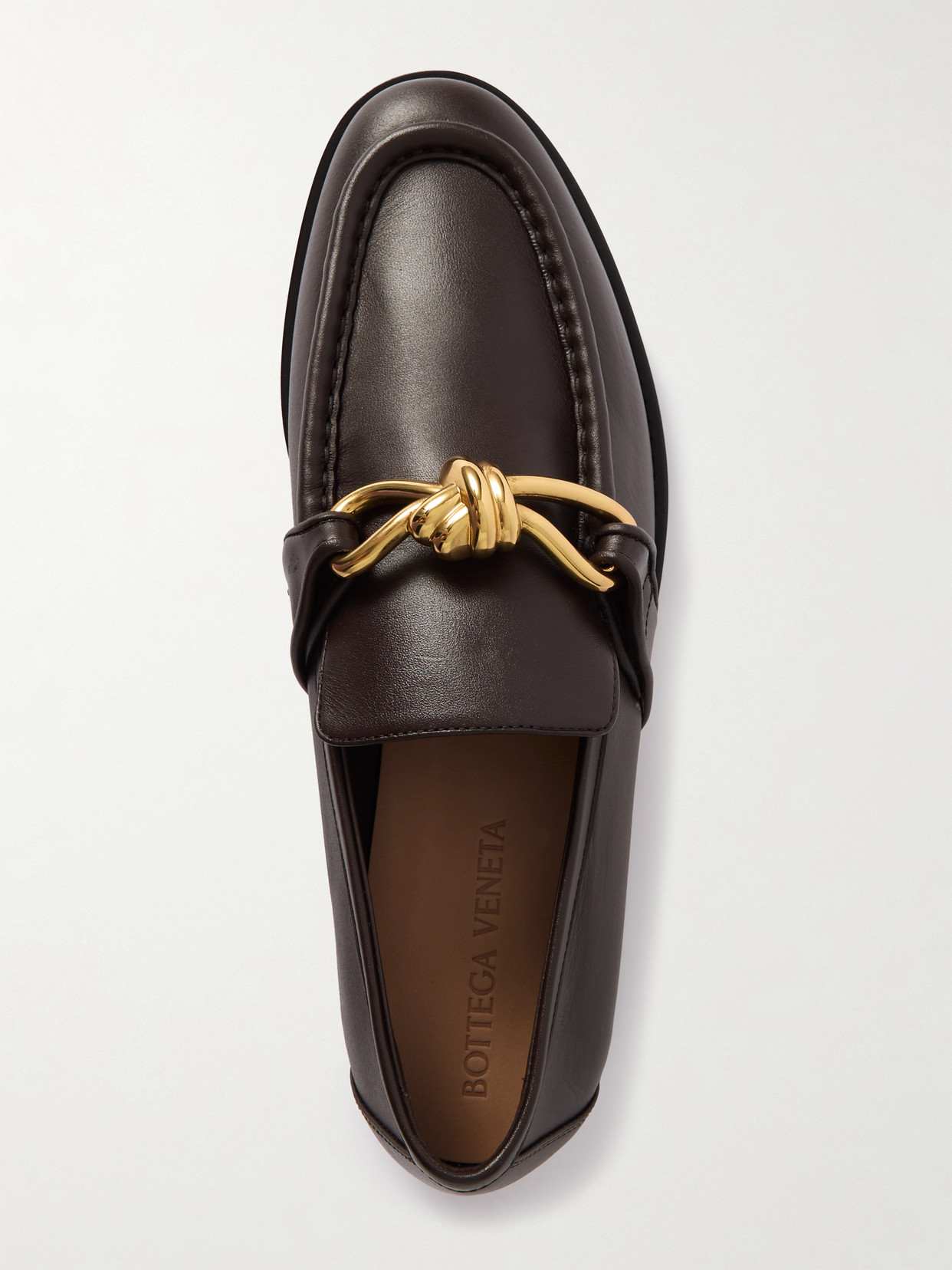 Bottega Veneta Astaire Leather Loafers Gold Detail In Brown