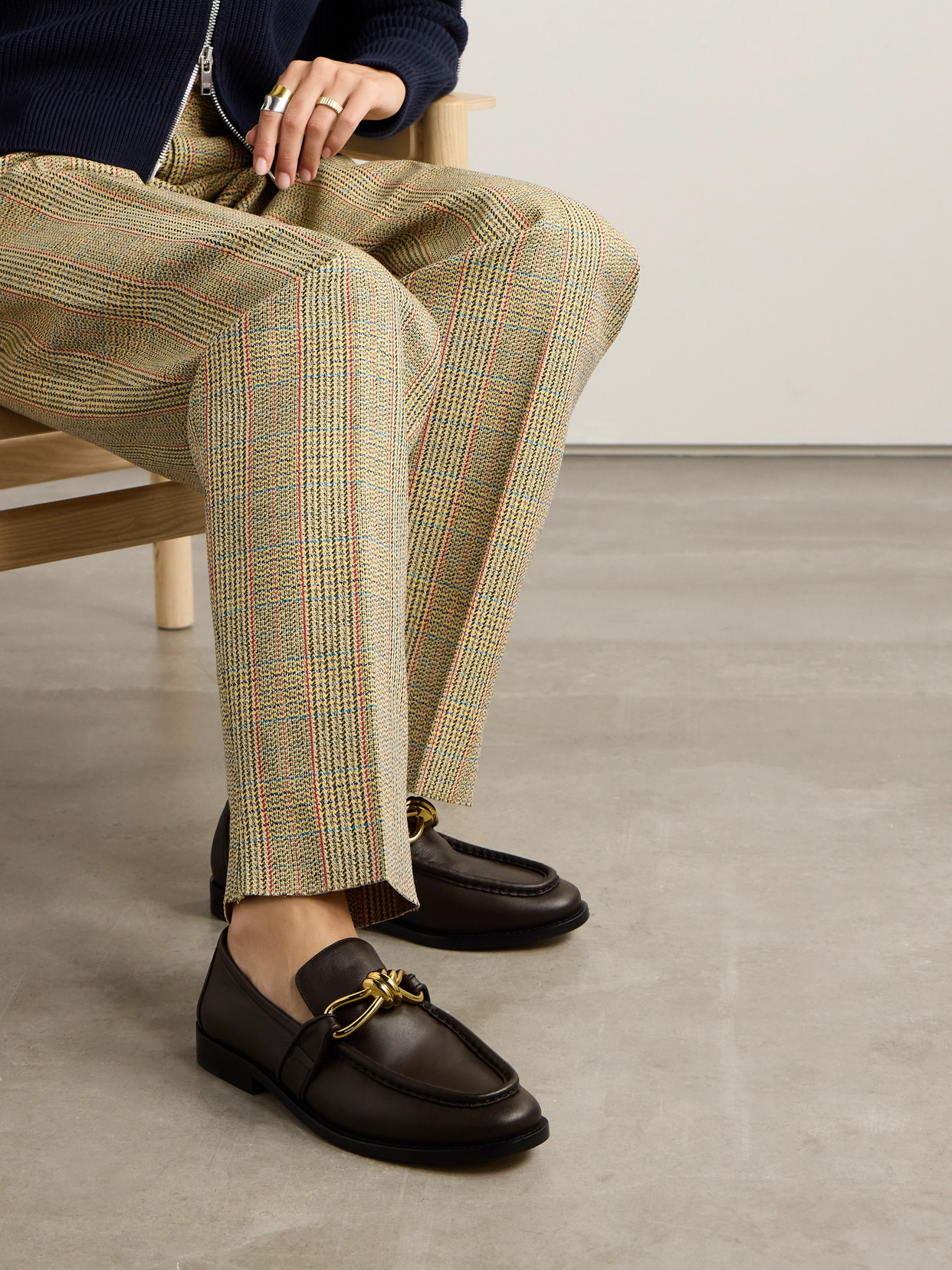 Bottega Veneta Astaire Leather Loafers Gold Detail In Brown