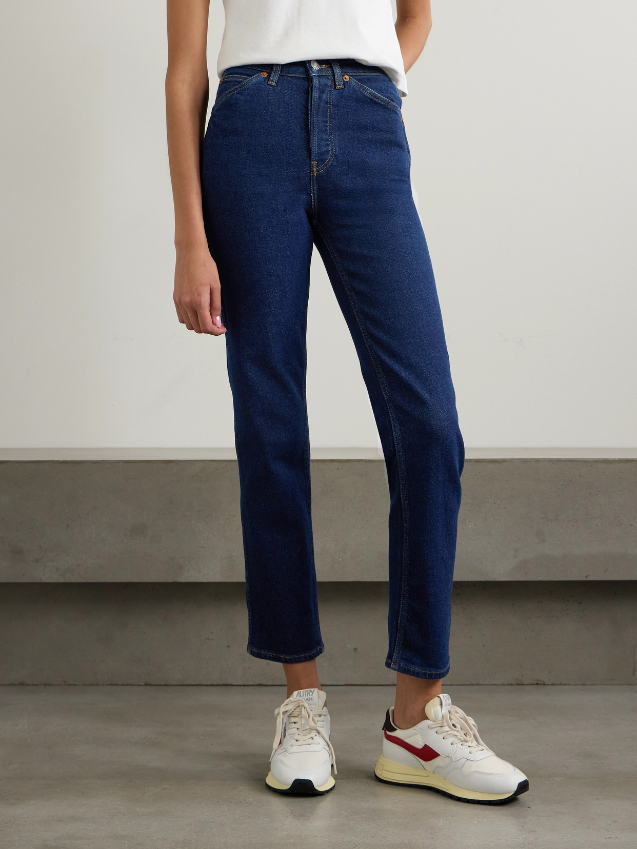 Re/done Painter Stove Pipe High-rise Straight-leg Jeans In Blue
