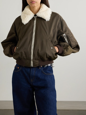 RE/DONE Cropped padded faux fur-trimmed shell bomber jacket