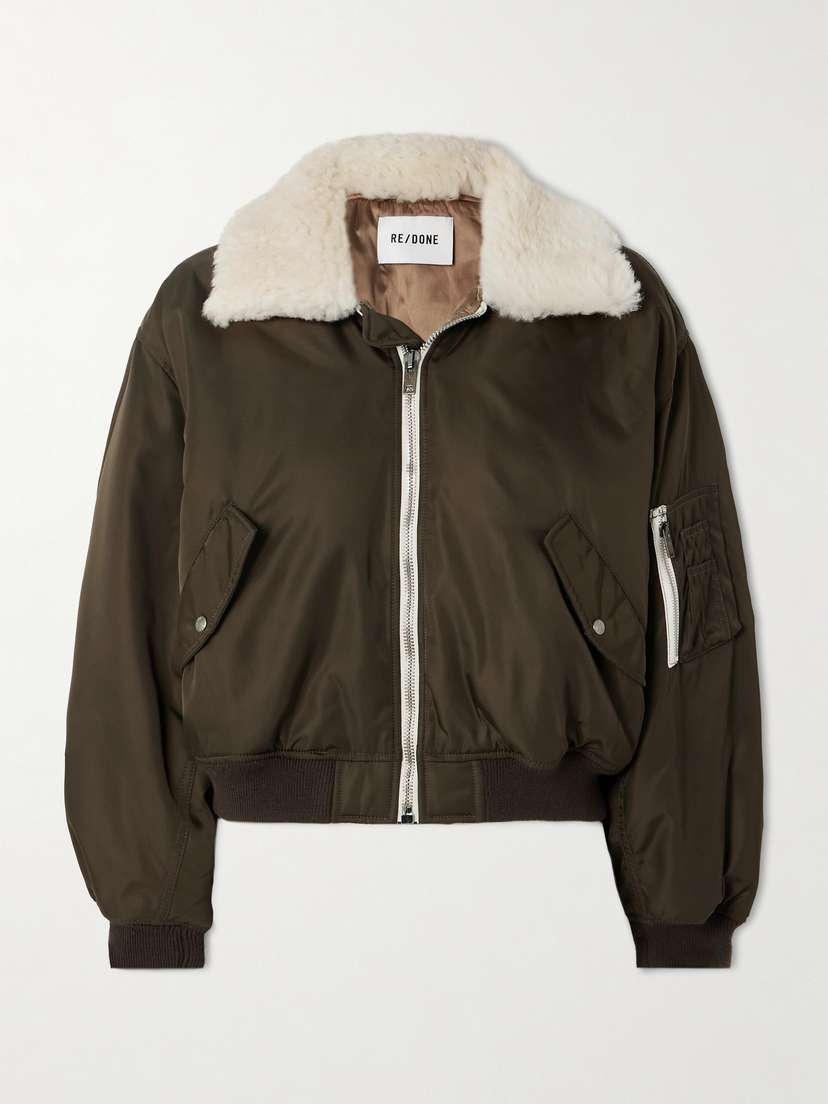 RE/DONE Cropped Padded Faux Fur-trimmed Shell Bomber Jacket
