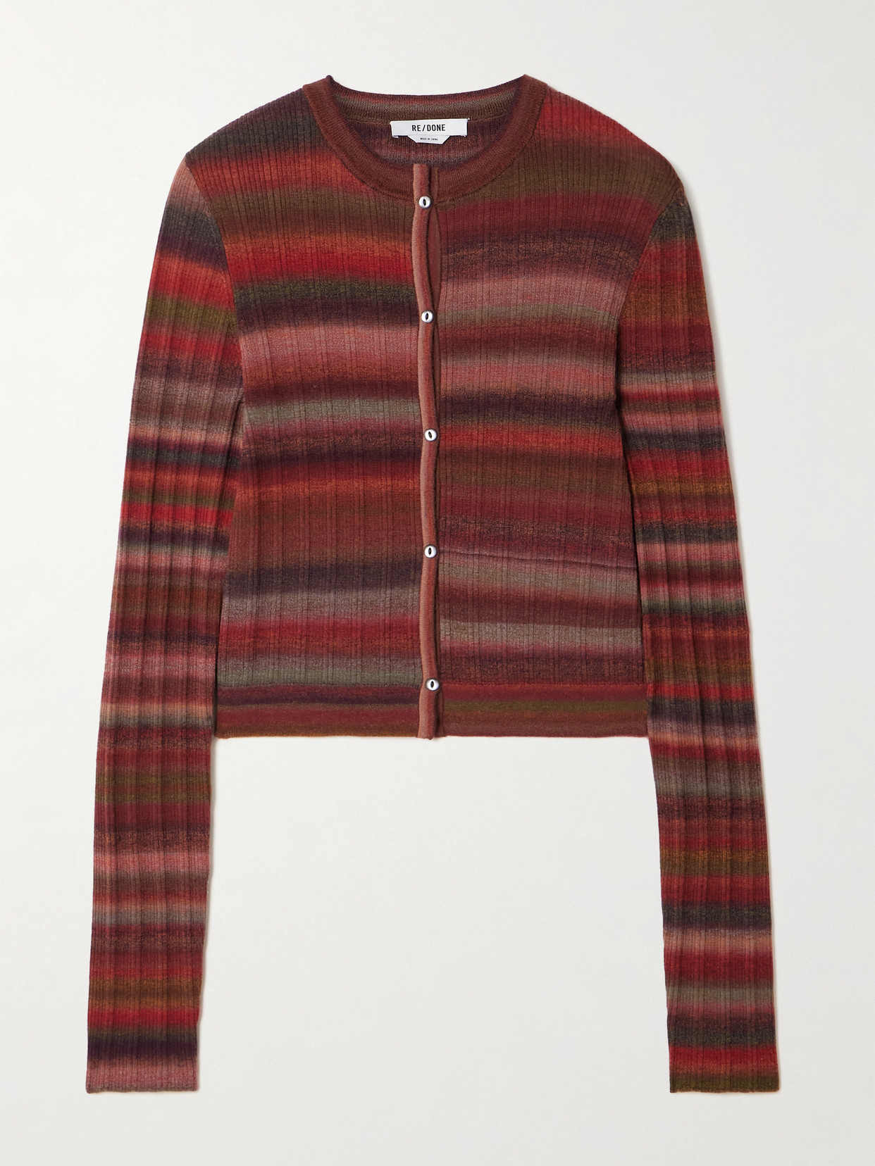 Re/done Striped Ribbed Wool Cardigan In Red