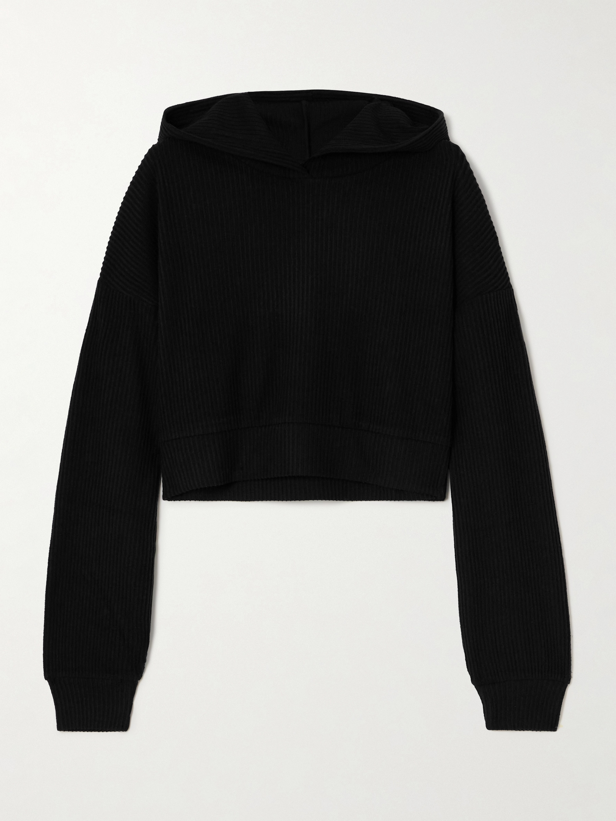 Alo Yoga Muse cropped ribbed brushed-jersey hoodie thumbnail