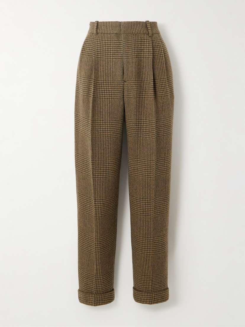 Polo Ralph Lauren Pleated Prince Of Wales Checked Recycled Wool-blend Tapered Pants