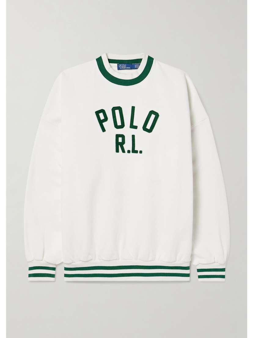 Polo Ralph Lauren Oversized Striped Appliquéd Cotton-blend Jersey Sweatshirt - x large