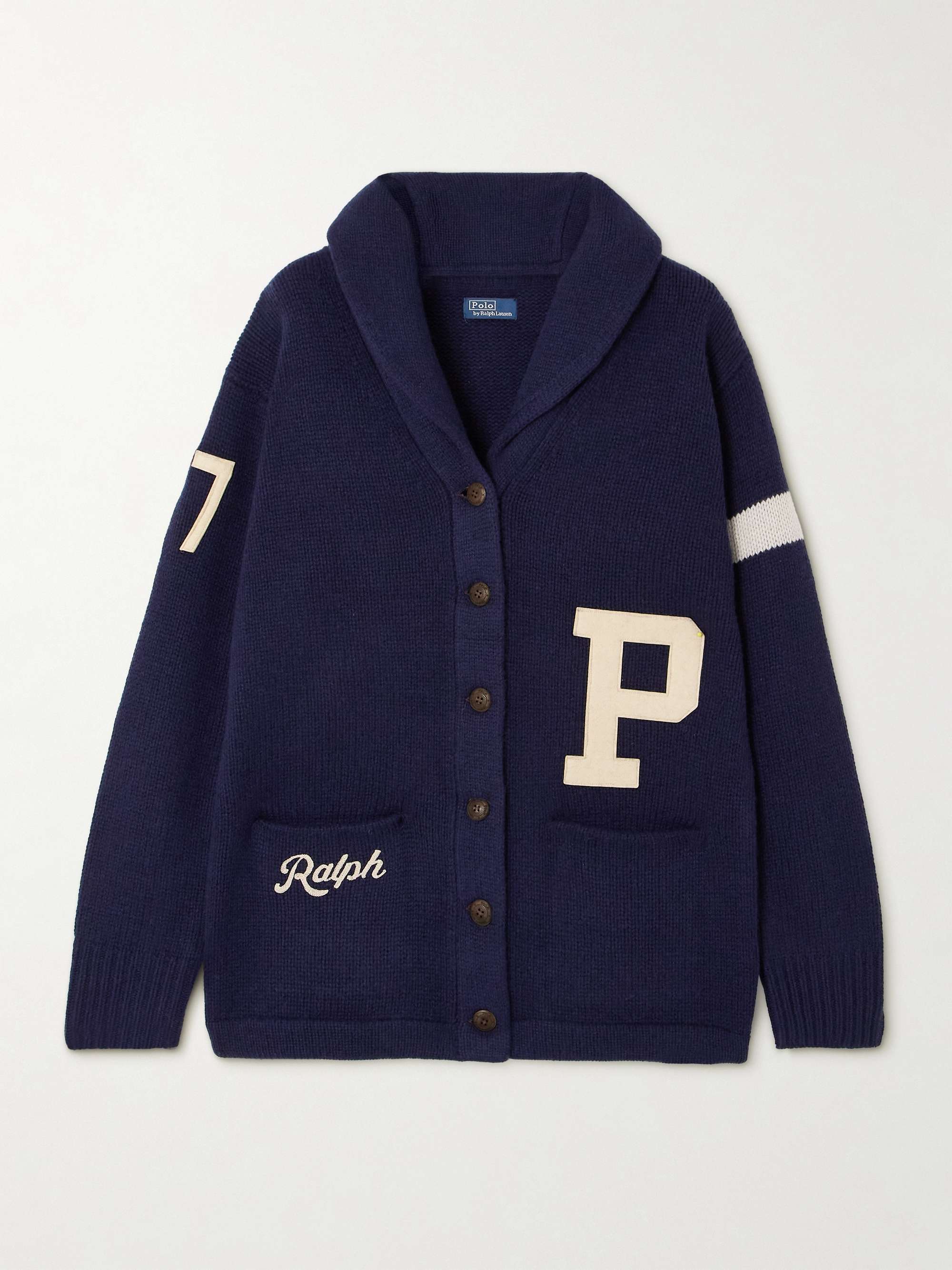 POLO RALPH LAUREN Striped appliqued embroidered intarsia knit wool cardigan NET A PORTER