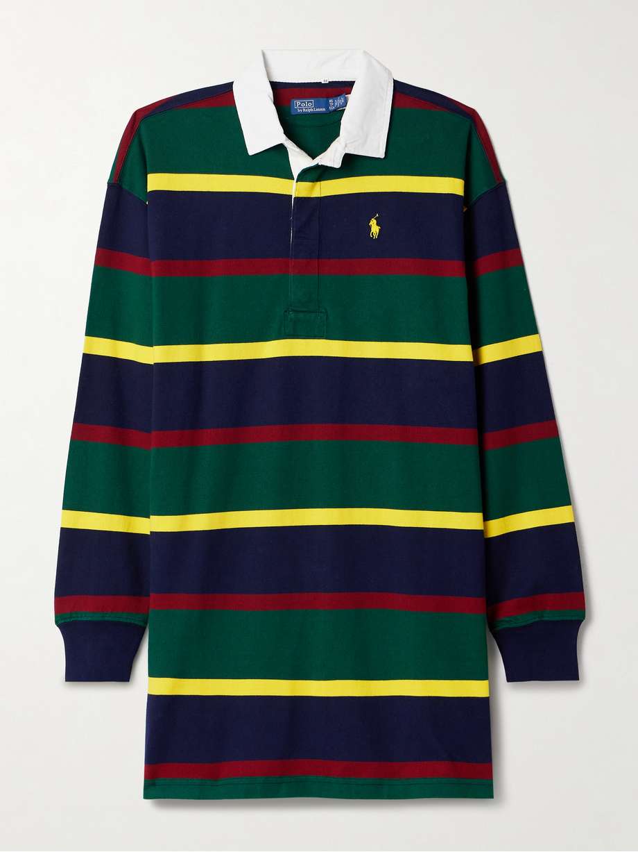 twill-trimmed striped cotton-jersey mini shirt dress