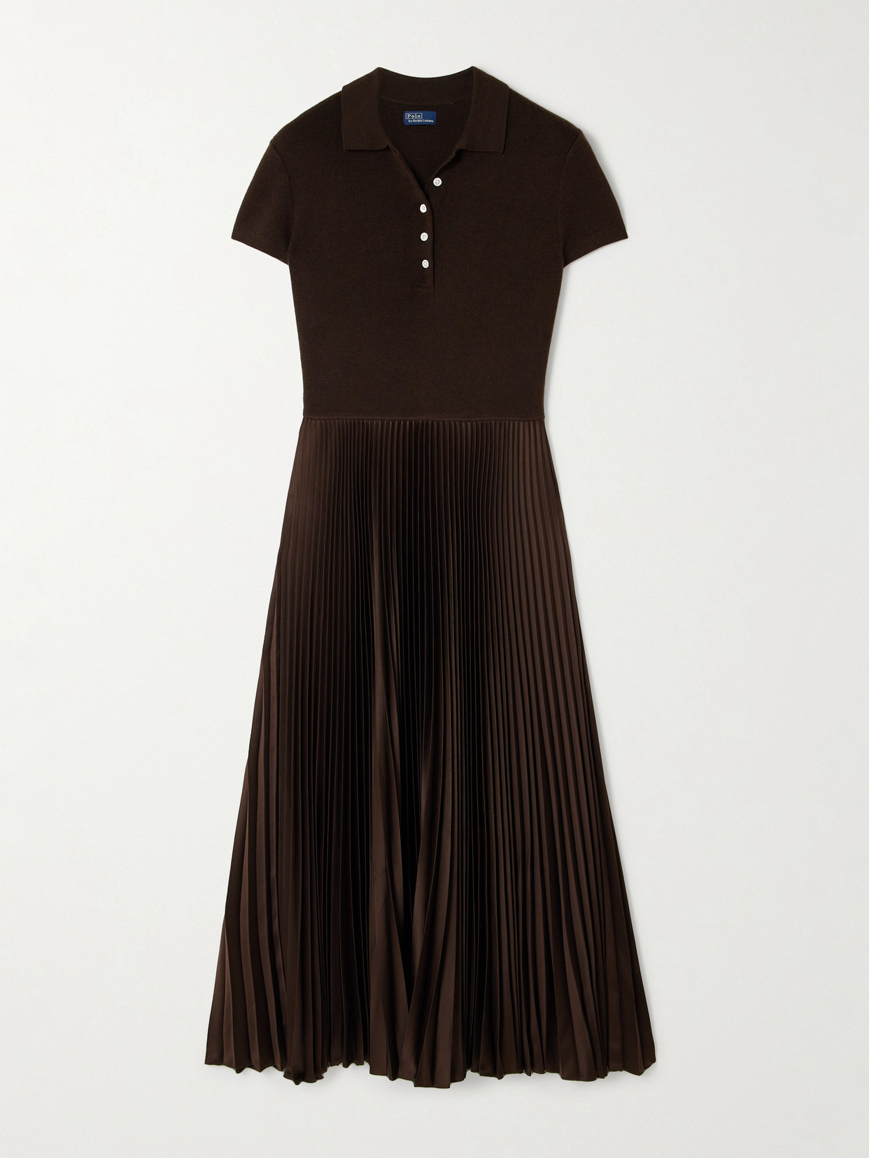 POLO RALPH LAUREN PLEATED RECYCLED SATIN AND WOOL-BLEND MIDI DRESS