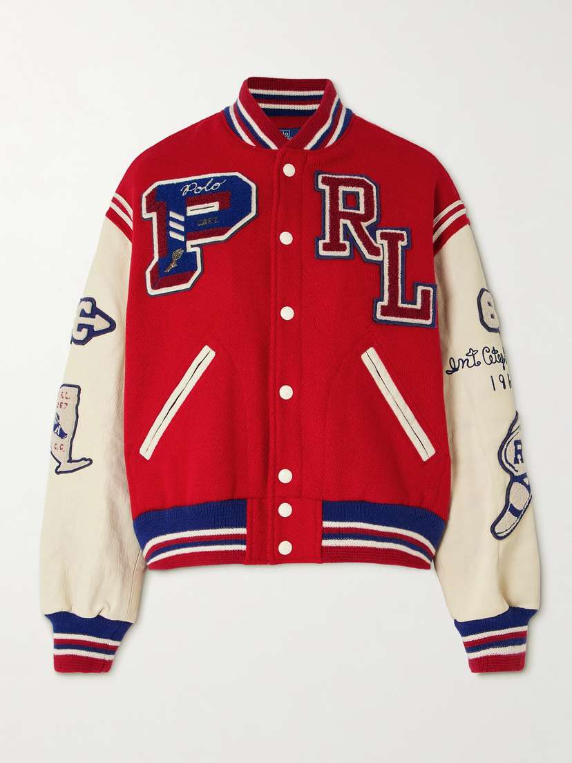 Polo Ralph Lauren Letterman Appliquéd Wool And Leather Varsity Jacket