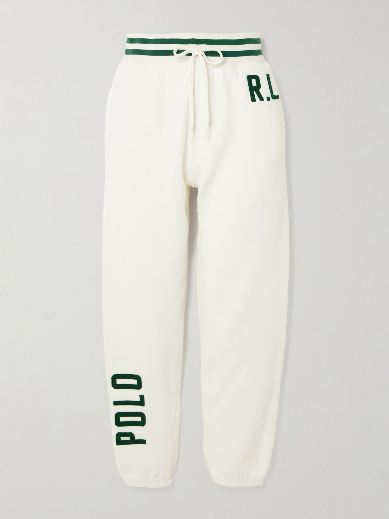 Polo Ralph Lauren Appliquéd Printed Cotton-blend Jersey Track Pants In Cream