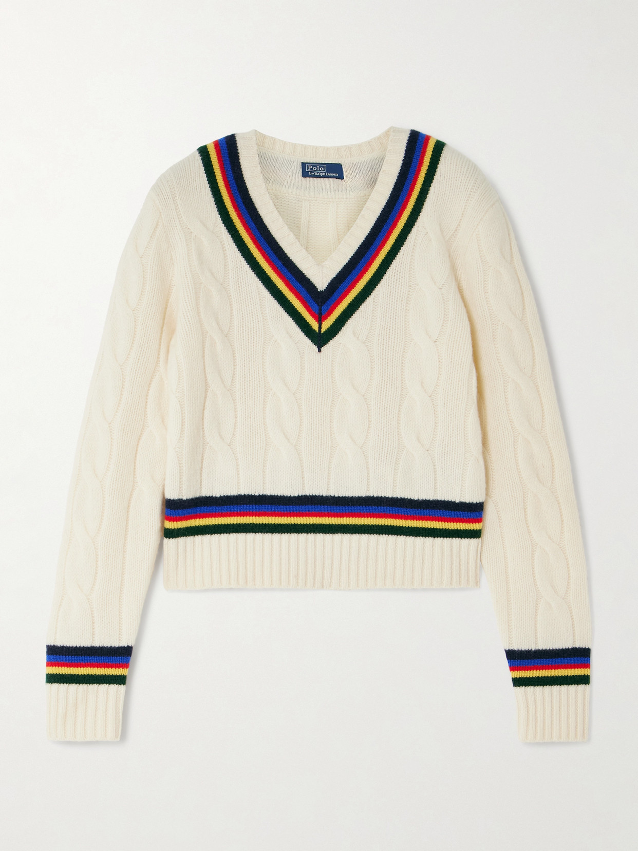 Polo Ralph Lauren Striped Cable-knit Wool And Cashmere-blend Sweater In Cream
