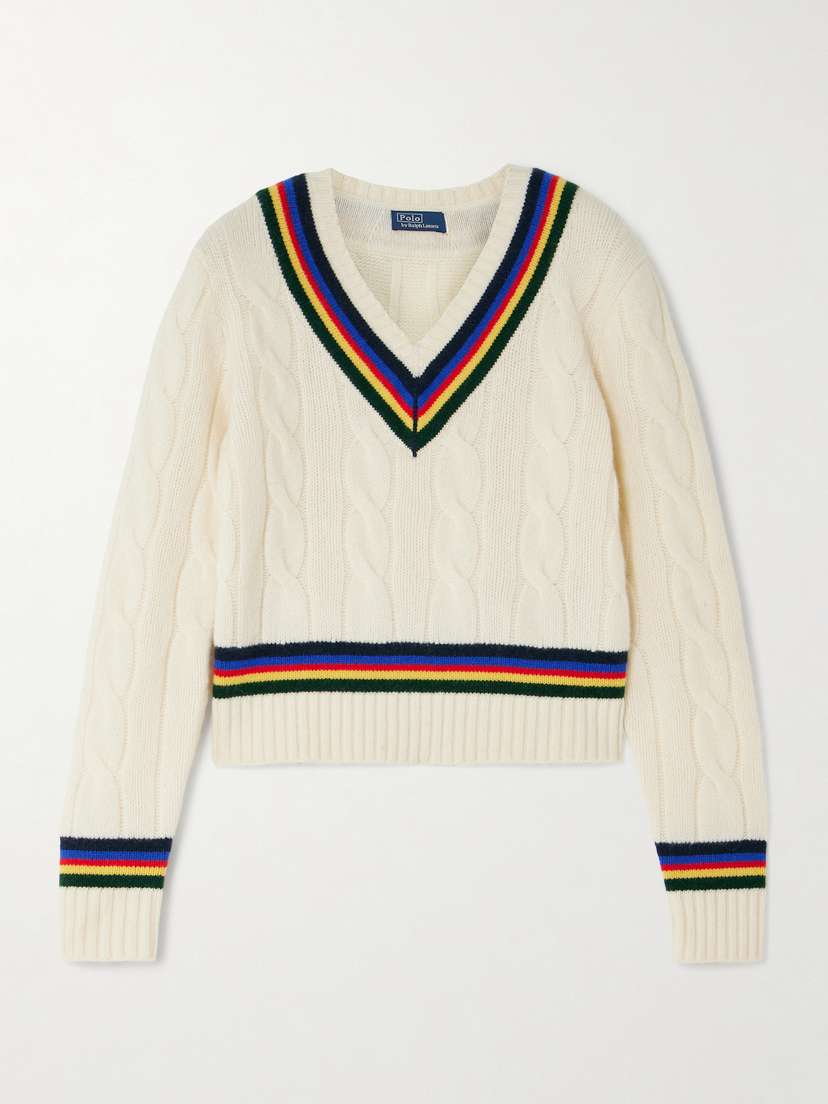 Polo Ralph Lauren Striped Cable-knit Wool And Cashmere-blend Sweater