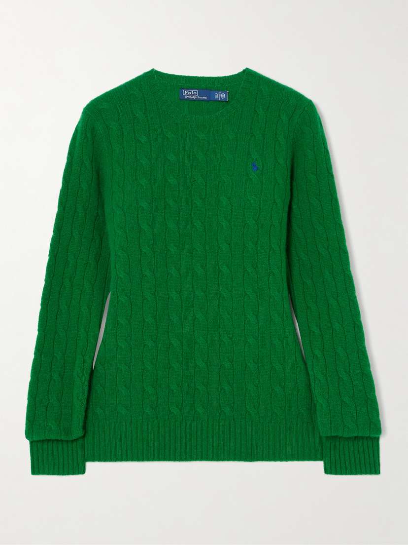 Polo Ralph Lauren Julianna Embroidered Cable-knit Wool And Cashmere-blend Sweater - x large