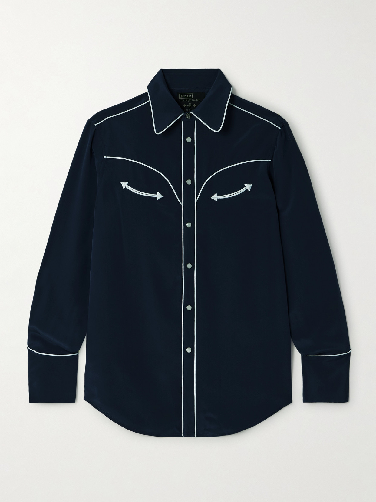Polo Ralph Lauren - + Naiomi Glasses Piped Embroidered Silk Shirt - Blue