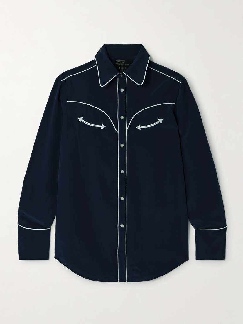 Polo Ralph Lauren + Naiomi Glasses Piped Embroidered Silk Shirt