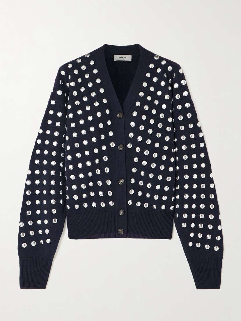 Haikure Chelsea Cropped Studded Merino Wool Cardigan - x large
