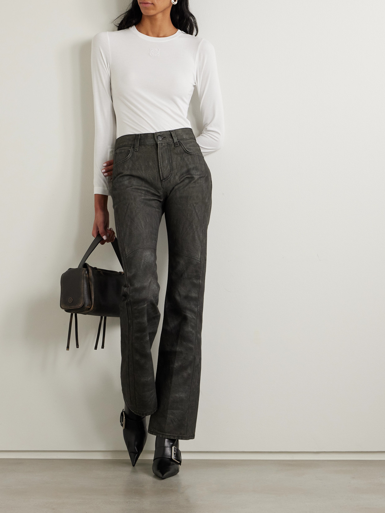 Haikure Flora Printed Mid-rise Flared Jeans In Brown