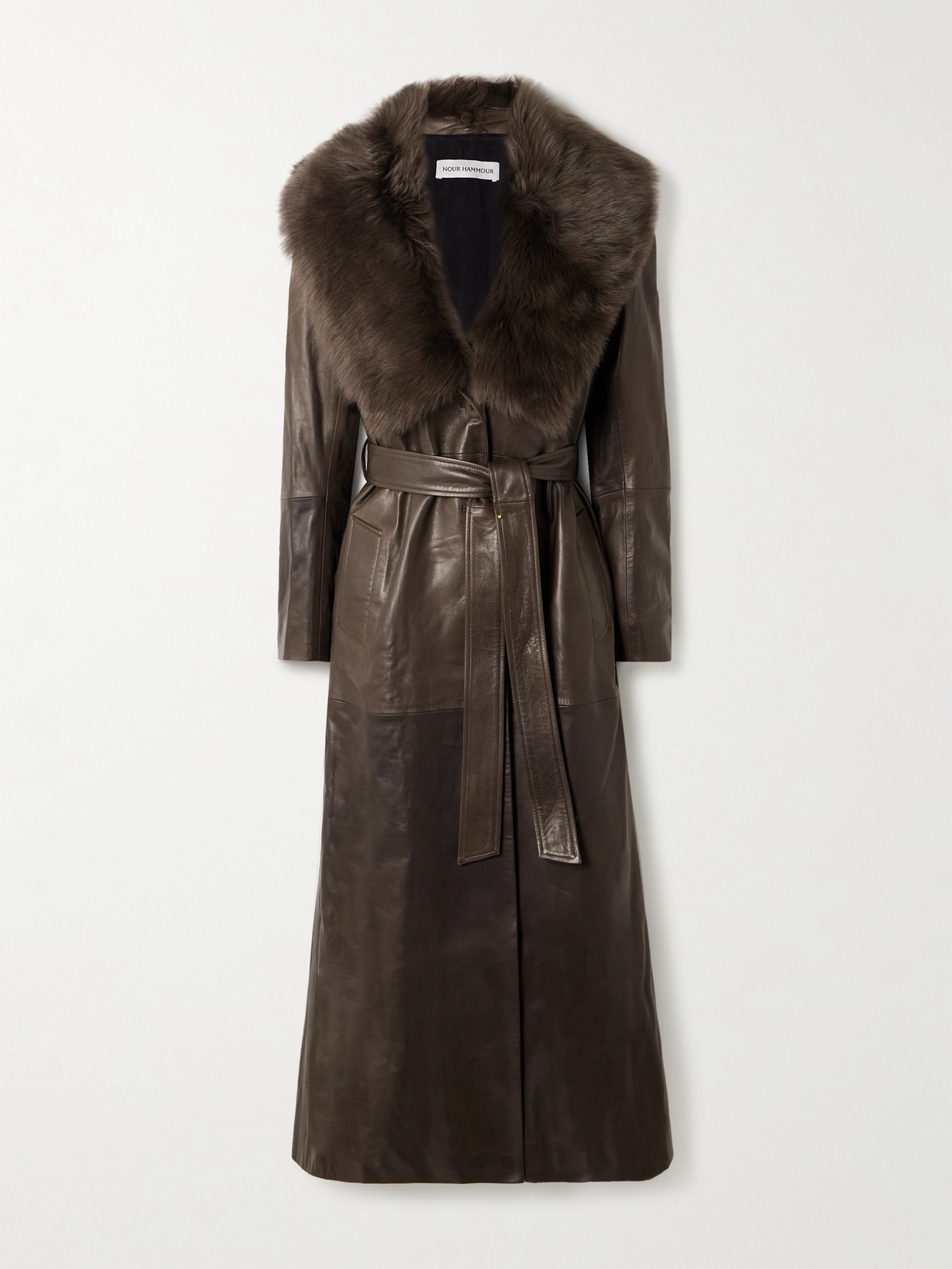 Nour Hammour Dakota Leather Trench Coat In Brown