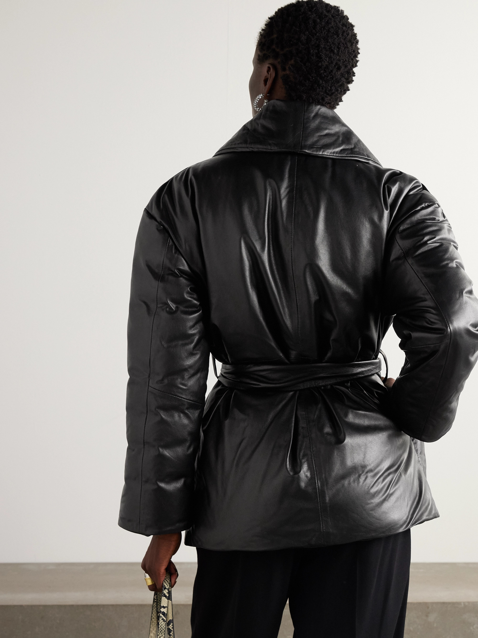 NOUR HAMMOUR Cora belted padded leather coat thumbnail