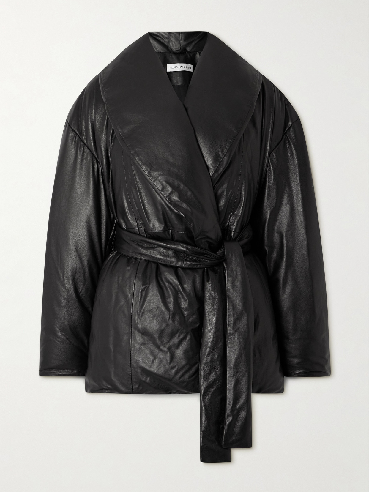 Nour Hammour Cora Leather Puffer Jacket In Black
