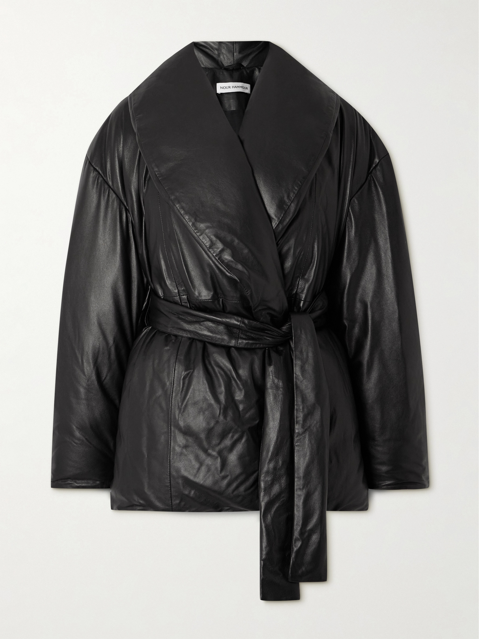 NOUR HAMMOUR Cora belted padded leather coat thumbnail