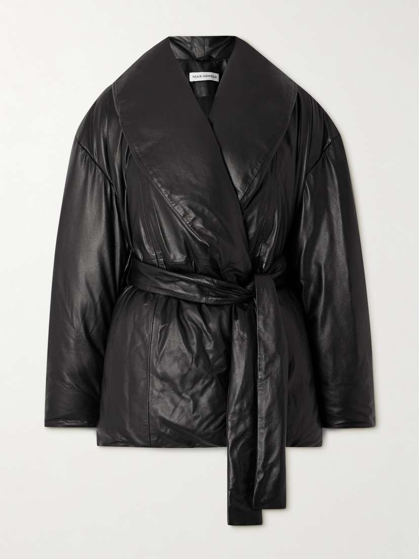 Nour Hammour Cora Belted Padded Leather Coat