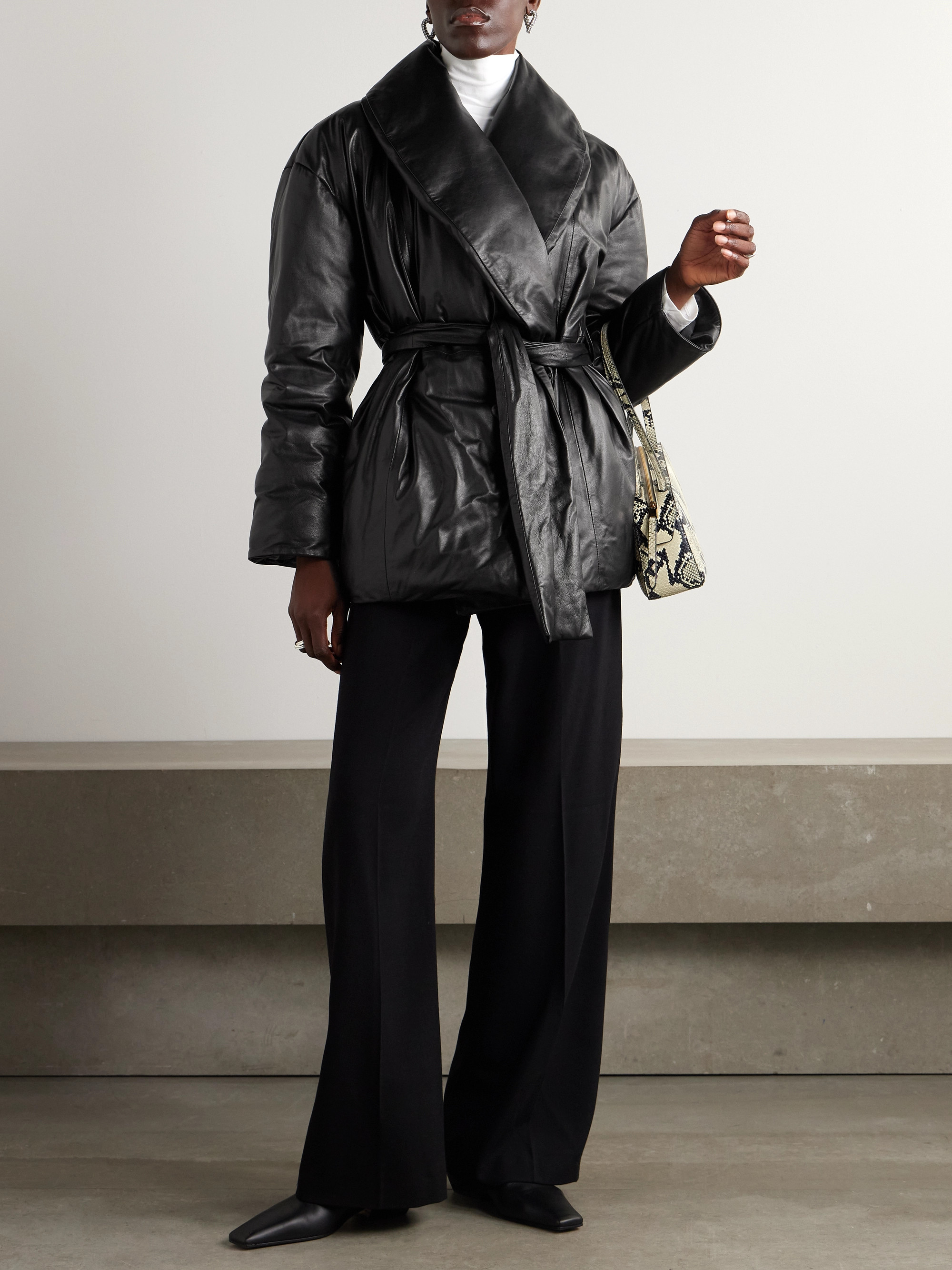 NOUR HAMMOUR Cora belted padded leather coat