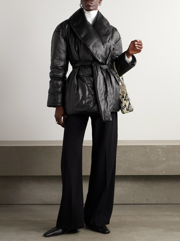 NOUR HAMMOUR Cora belted padded leather coat