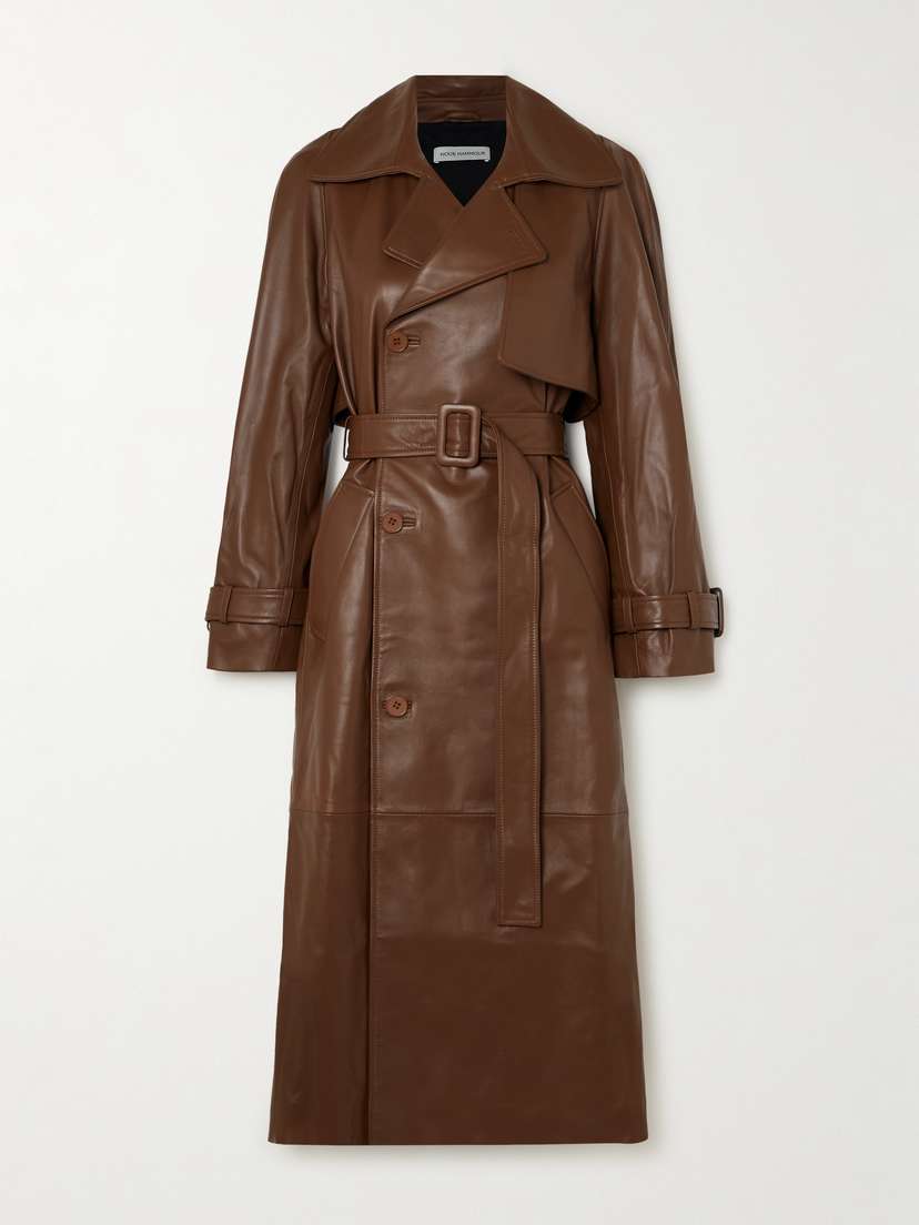 Nour Hammour Henri Belted Double-breasted Leather Trench Coat